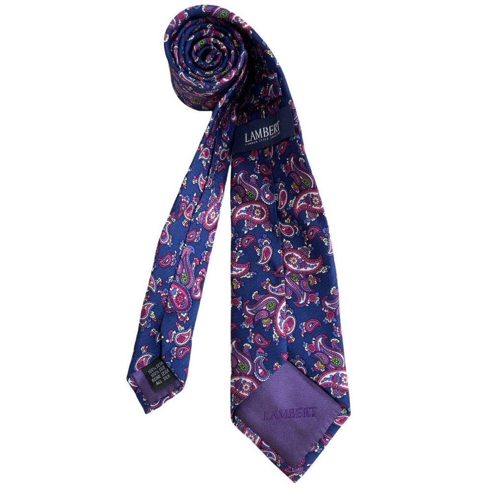 LAMBERT Purple Paisley Silk Tie ITALY 61"/ 3" EC